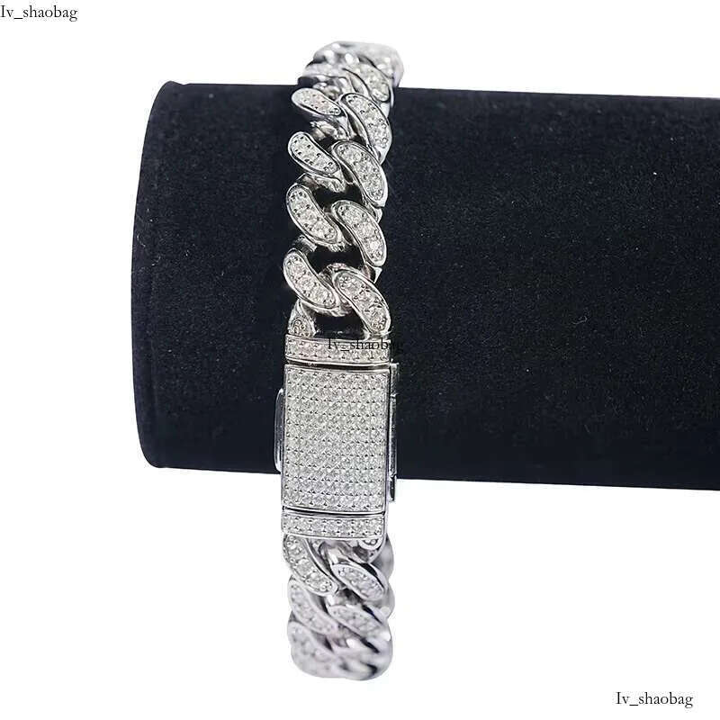 SICGEM Miami Moissanite Cuban Link Chain Sier Stainless Steel Iced out Necklace and Bracelet Set in Gold