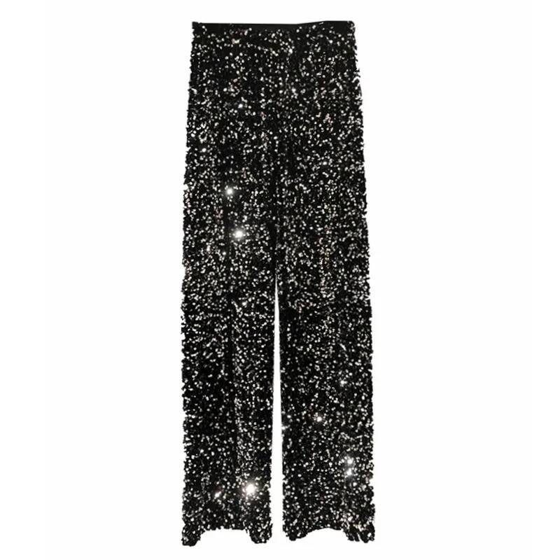 The New Fashion Trendy Sparkling Gold Relaxation of Tall Waist Wide-legged Pants Women's South Korean Style dongdumaoyi