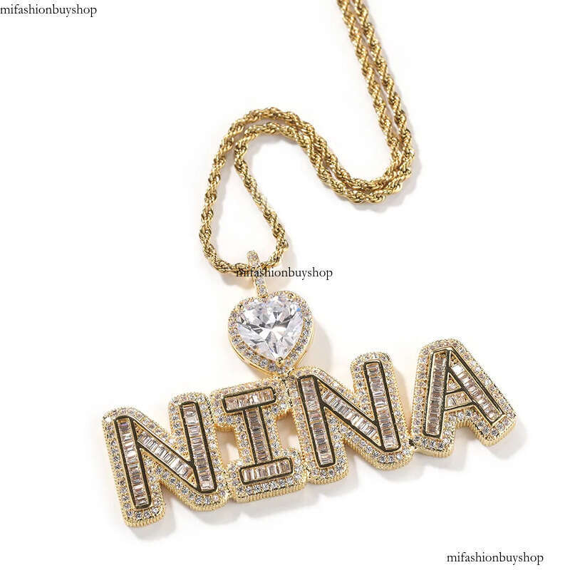 DIY Custom A-Z Name Letters Pendant Necklace 5A T Zircon Women Men Jewelry Gift