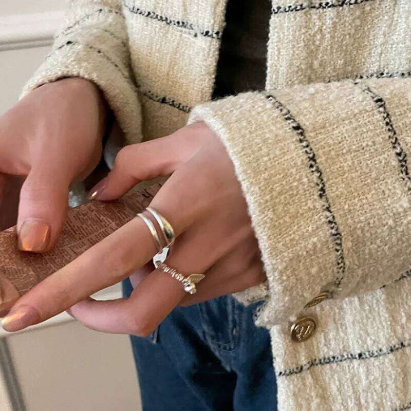 Sier Broken Adjustable Vintage Jewelry Layered Women Ring Girl Fashion Accessories Party Birthday Gift Trendy