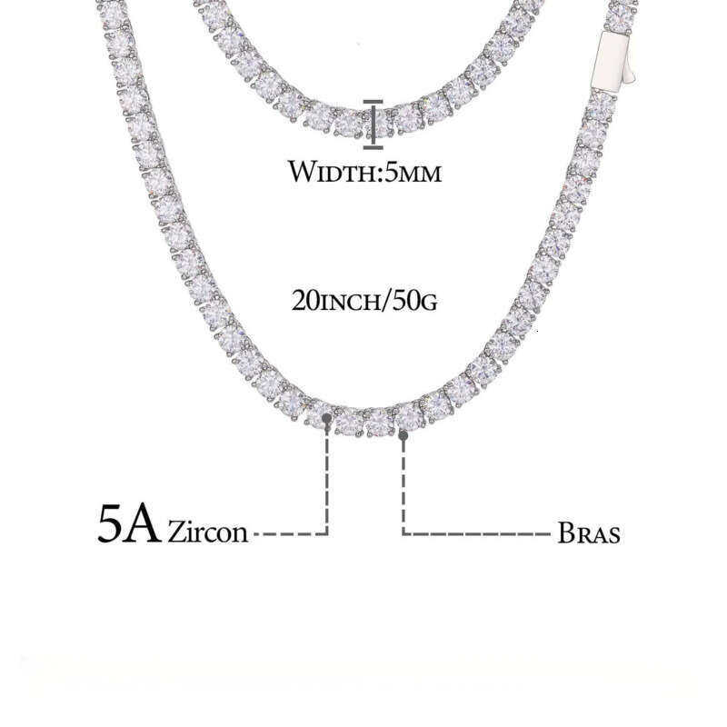 Fashion Men Women Jewelry Gift 5mm White Gold Plated Brass Prong Setting AAAAA Moissanite Dia Cluster Tennis Chain Bracelet Necklace