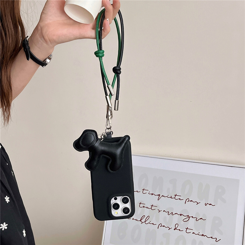 Phone Case Compatible with iPhone 17 Pro Max, Cute Soft Silicone Cover with Short Leash Puppy