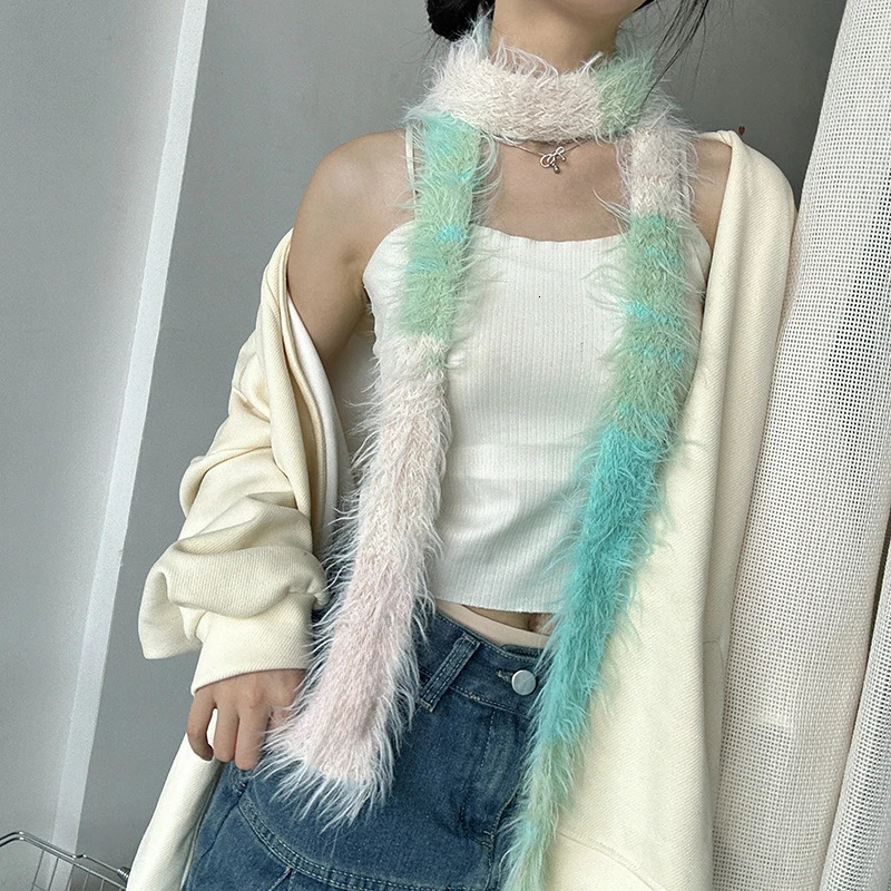 Luochi Knitting Fluffy Long Thin and N Scarf for Womens Mink Autumn Versatile Knitted Soft Waxy Scarf 250929