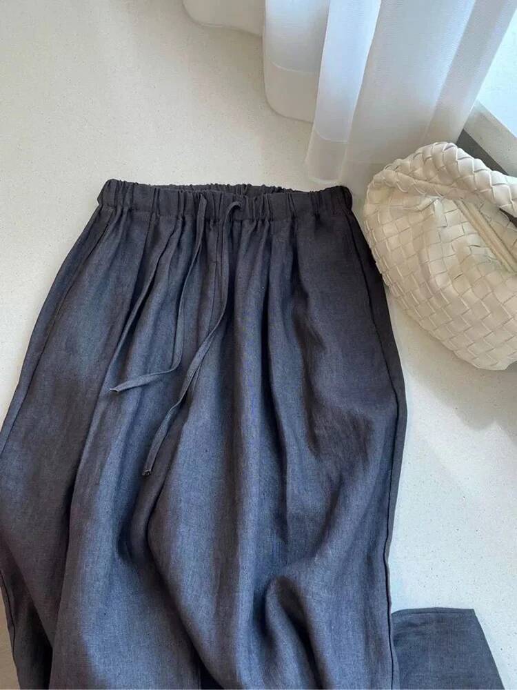 High Waist Linen Women Wide Leg Summer Thin Loose Casual Pants Haruku Korean Solid All Match Straight Trousers dongdumaoyi