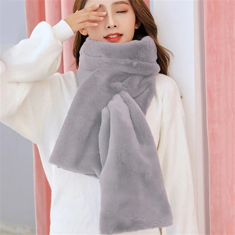 Korean Winter Faux Rabbit Fur Scarf Women Girls Scarf Soft Plush Scarves Solid Color Neck Collar Warmer Stuff Christma Gift 250929