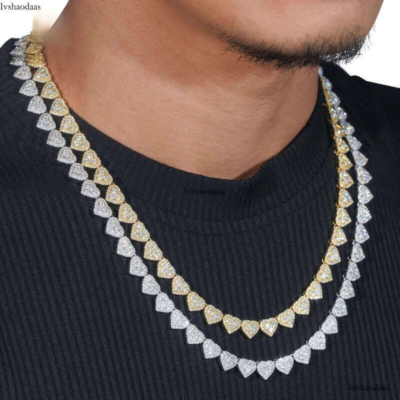8mm Heart Shape Hip Hop Jewelry Dia Iced Out Cuban Link Chain Moissanite Necklace Bracelet for Men Women