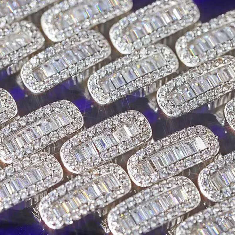 Customization Miami 20mm Width S Plated Gold Real Moissanite Fashion baguette Necklace Cuban Link Chain
