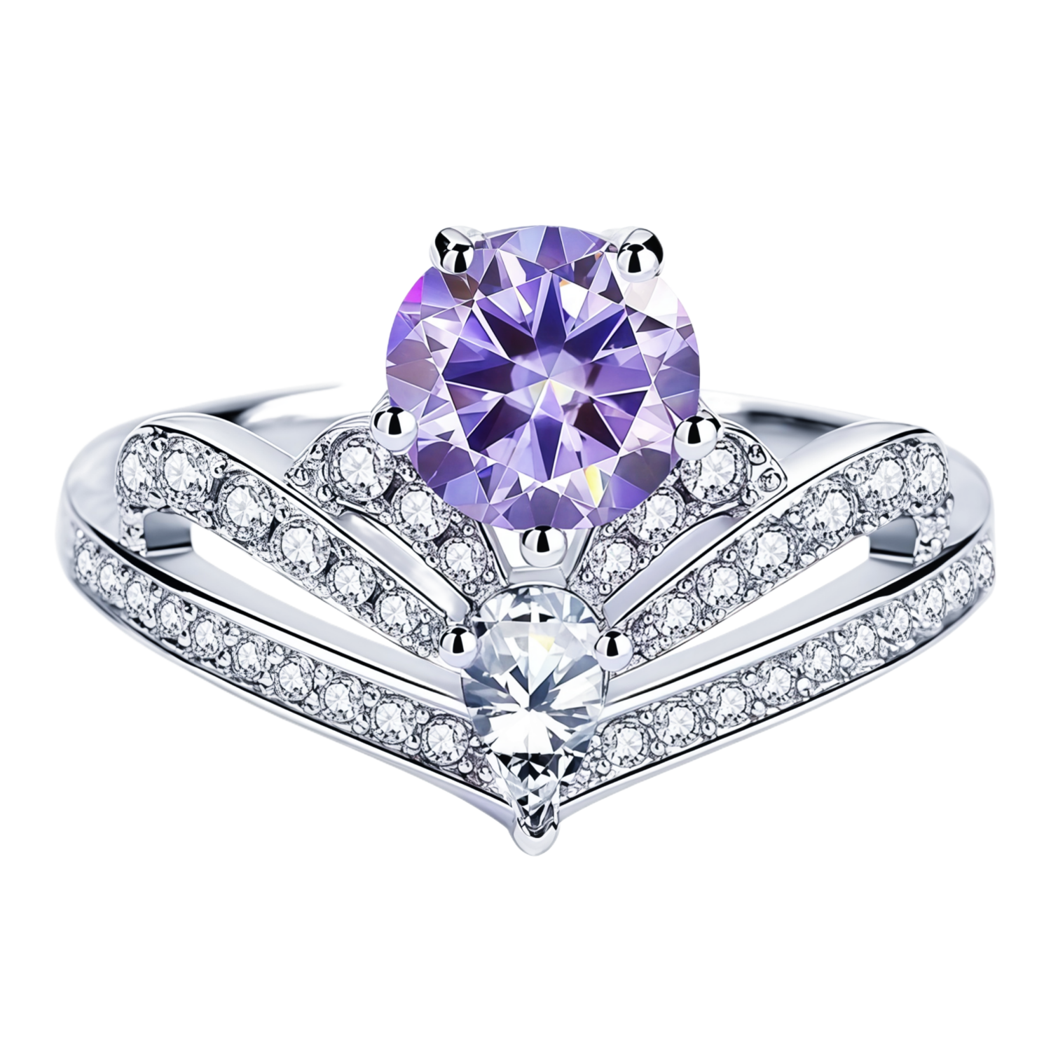 WenGem Jewelry 1CT Moissanite 3-Crown Ring for Women Luxury Fashionable Multicolor Birthstone Band Anniversary Jewelry Gift 925 Sterling Silver Plated