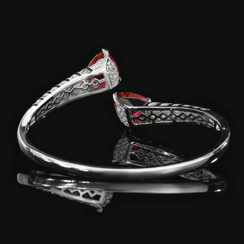 Womens Cuff Bangles Bracelets With Black Enamel Lab Triangle Pink Red Ruby Emerald Green Gemstone 250930