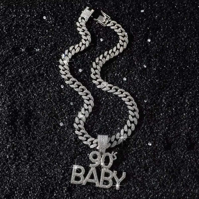 DHCollections Hip Hop Cuban Link Chain with 90s Baby Pendant Iced Out Bling Gold Plated Accessory for Men 18 Inch