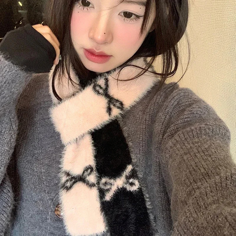 Bow scarf women winter Vintage Knitted N Longer Scarf Wome Two Colors Muffler Neck Warmer Y2k Girl Accessories Four Seasons 250929