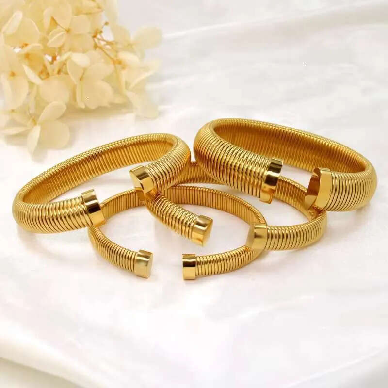 DHCollections Stainless Steel Cuff Bracelet Adjustable Gold Plated Wide Metal Bangle Waterproof Fashion Jewellery for Men and Women 1 Piece