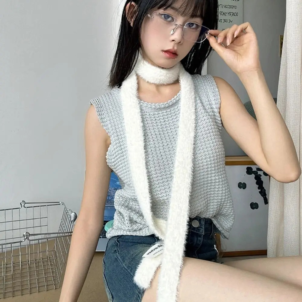 Cute Solid Color Wool Shawl Y2K Harajuku Knitted Scarf Keep Warm Korean Style Long N Scarves Ladies 250929