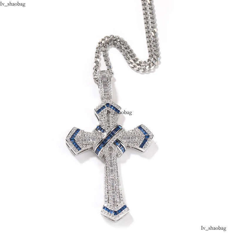 Hip Hop Cross Pendants Necklace Platinum Plated Men Women Lover Gift Religious Jewelry with Leather Rope Chain