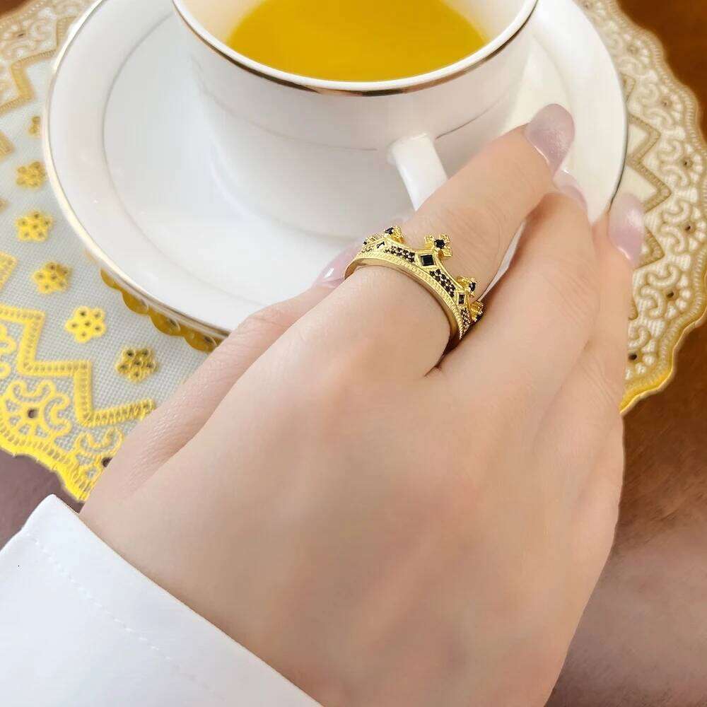 Royal Power Crown Golden Ring in Sterling Sier Victorian Vintage Gift for Men Women Europe Summer New Fine Jewelry