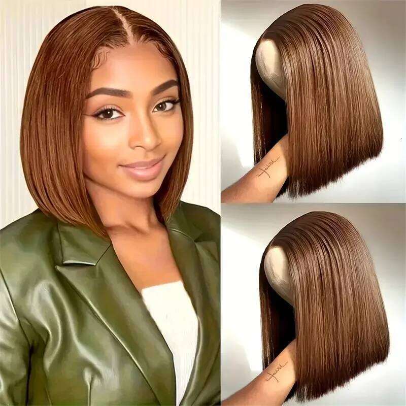Chocolate Brown Short Bob Bone Straight200 Densitybrazilian 13X4 HD Transparent Lace Front Human Hair Wig For Women Xiusiyuan2510