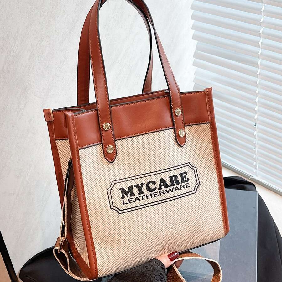 designer bag Luxury bag New Color-Block Women's Trendy Printed Handbag Crossbody Tote Linen Canvas Bag