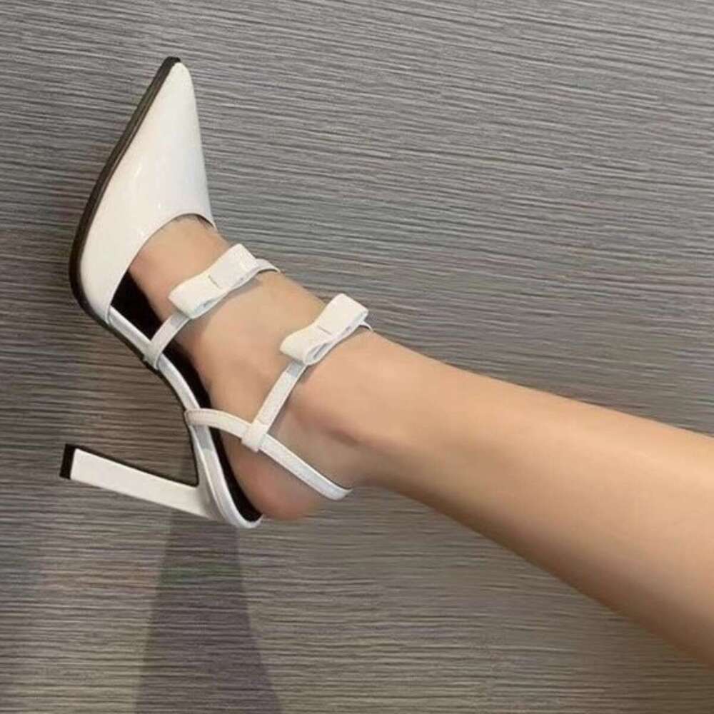 Pointed Closed Toe Stiletto Bow Fairy Style Lace-Up White Sandals 2025 Spring Designer Shoe New Black Patent Leather High heels for Women