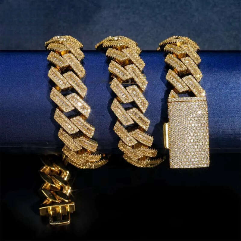 15mm 18mm Hip Hop Fine Jewelry Baguette Dia Men Necklace Sterling Sier Fully VVS Moissanite Cuban Link Chain