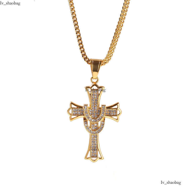 Shining Cross Pendants Necklace Stainless Steel Real Gold Plated Men Gift Religious Jewelry