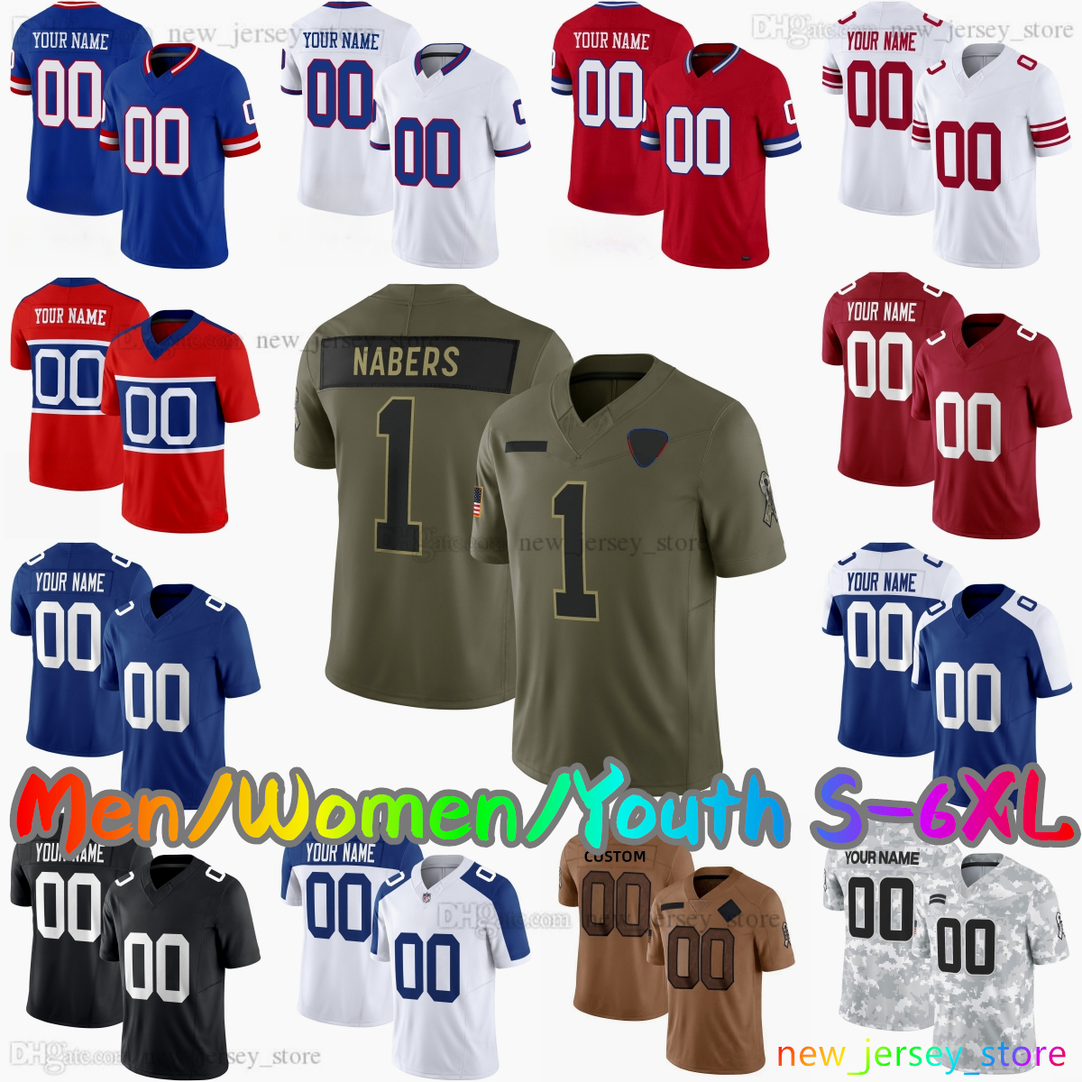 2025 Custom S-6XL DIY 44 Cam Skattebo Football Jersey 5 Kayvon Thibodeaux 6 Jaxson Dart 51 Abdul Carter 1 Malik Nabers 97 Dexter Lawrence 13 Jalin Hyatt Stitched Jerseys