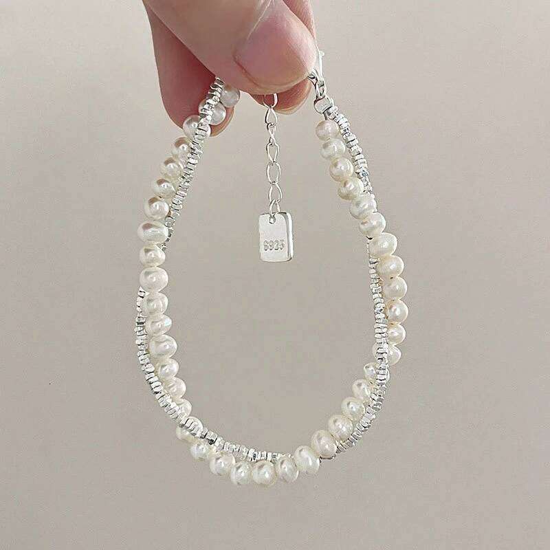 Fashion Sterling for Women Korean Double Layer Pearl Sier Chain Bracelets Party Jewelry Gift