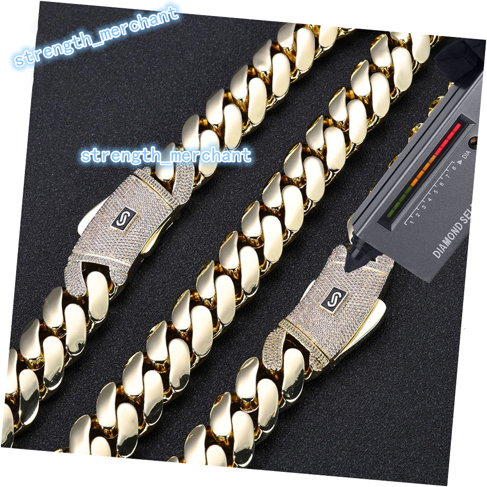 2026 High Quality 925 Silver Monaco Chain Cuban Link Necklace with 14K Iced VVS Moissanite Clasp Smooth Cuban Chain Bracejewelry