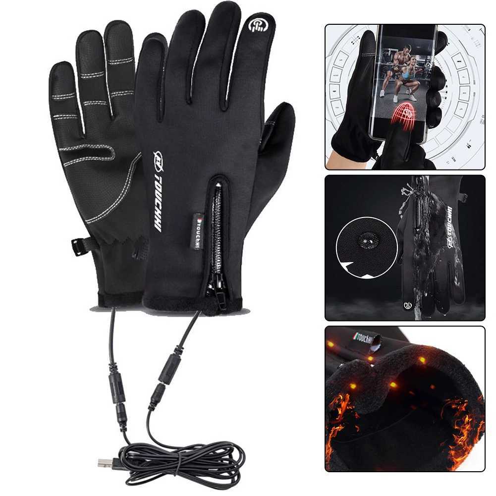 USB Touch Screen Gloves Heated Motorcycle Gloves Heating Thermal Gloves for Cycling Running Driving Hiking Walking for Women Men Z250925