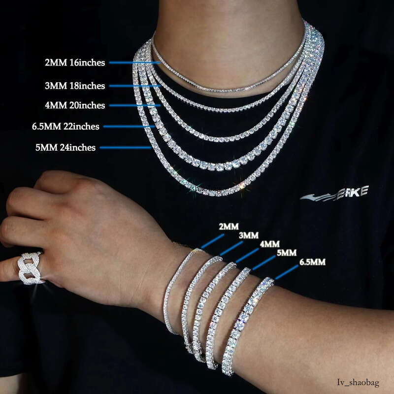 Cheapest Price Hip Hop Sier Gra VVS Moissanite Dia Tennis Chain 3MM 4MM 5MM 6.5mm Necklace Men Women Cuban Jewelry