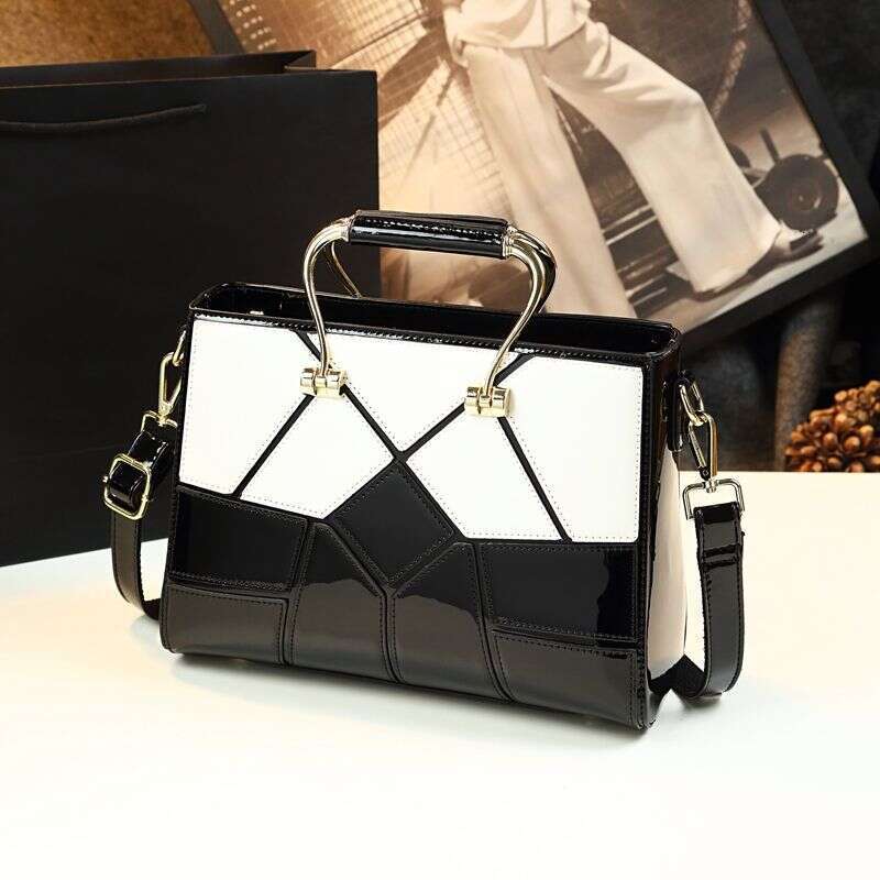 Luxury bag New Style Elegant Patchwork Handbag Genuine Women s Color Block Patent Leather Crossbody Bag Trendy