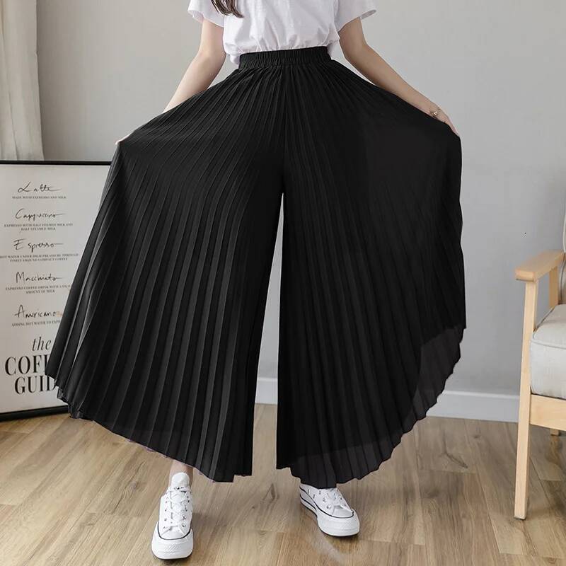 Women Elegant Chiffon High Waist Wide Leg Pants Casual Korean Fashion Pleated Loose Trousers Clothes Comodi Pantalones De Mujer dongdumaoyi