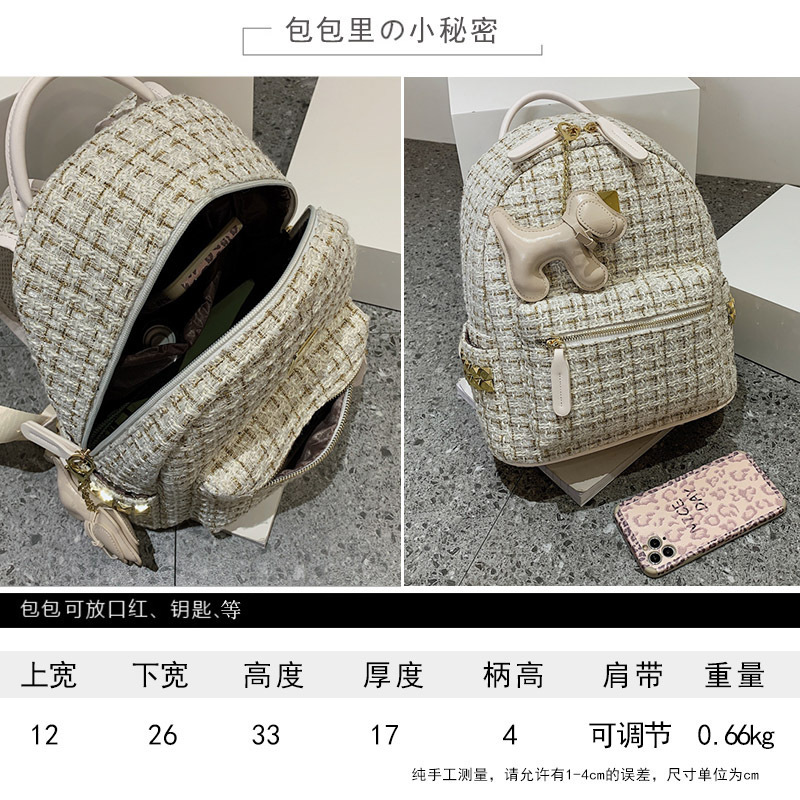 Designer bags autumn and winter woolen backpack 2023 new fashion French texture foreign style women's travel small backpack free pendant
