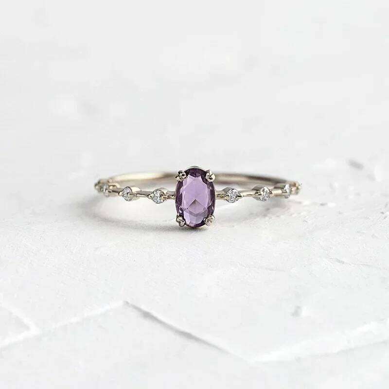 Gold Plated Purple Crystal For Women Romantic Engagement Wedding Ring Fashion Jewelry Gifts 6/7/8size
