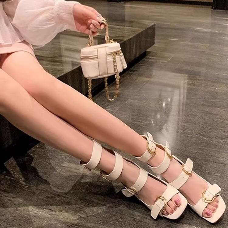 French Niche Design High for Women 2025 New Versatile Chunky heel Peep Designer Shoe Toe Hollow Out Sandals