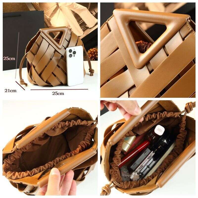 Luxury designer's new vegetable basket bucket leather handbag woven hollow women's fashionable shoulder crossbody bag