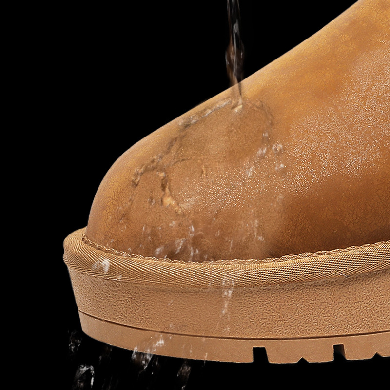 EBV designer shoes hot free shipping High quality Sheepskin fur on Leather short tube waterproof winter keep warm plush cotton shoes for woman brown