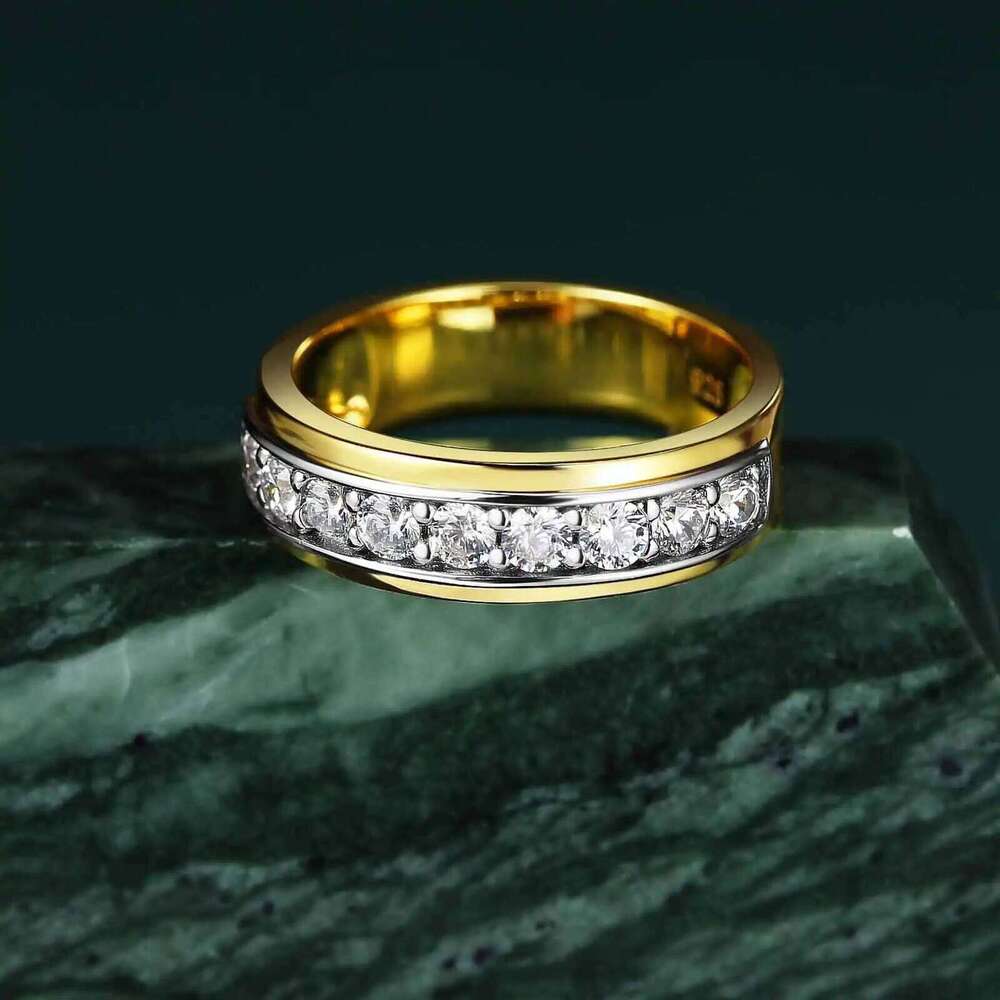 Newshe Sterling Sier Moissanite Wedding Rings for Men Half Eternity Brilliant Round Imitation Dia Engagement Band