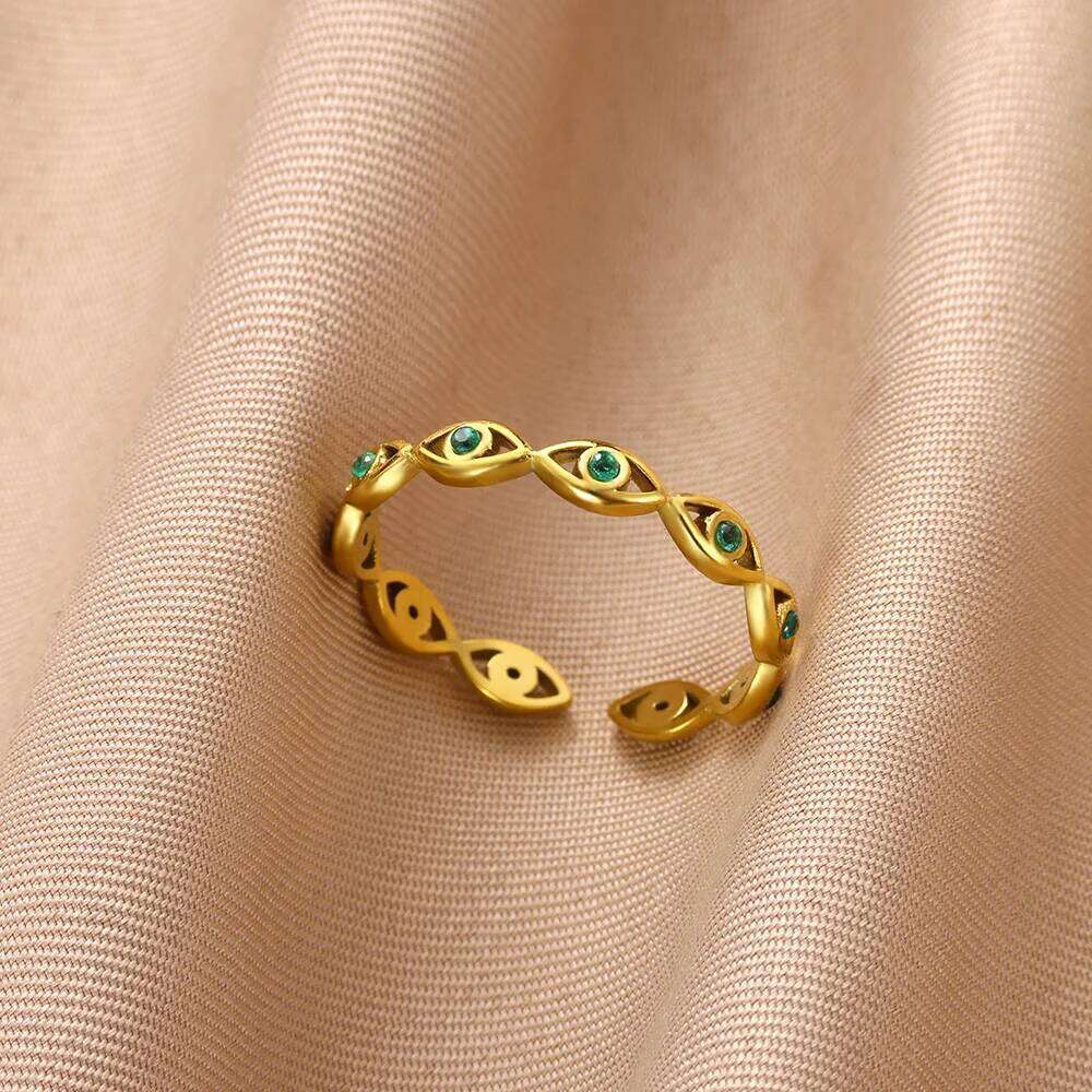Gemstone Flower Stainless Steel Rings Zircon Adjustable Ring Women Wedding Anti Fading Jewelry Vacation Accessories Gift