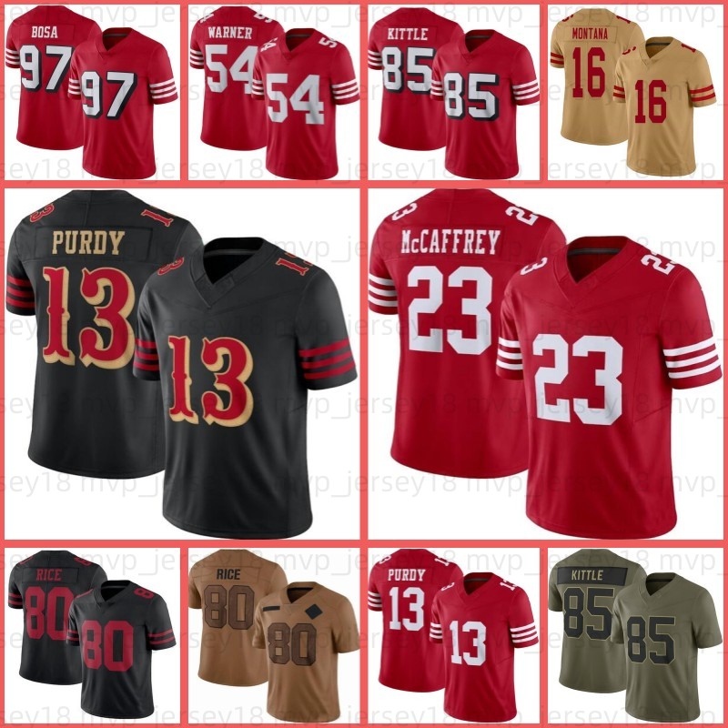 23 Christian McCaffrey Purdy Football Jersey Nick Bosa George Kittle Fred Warner Jerry Rice Ricky Pearsall Brandon Aiyuk Kyle Juszczyk Montana The Faithful
