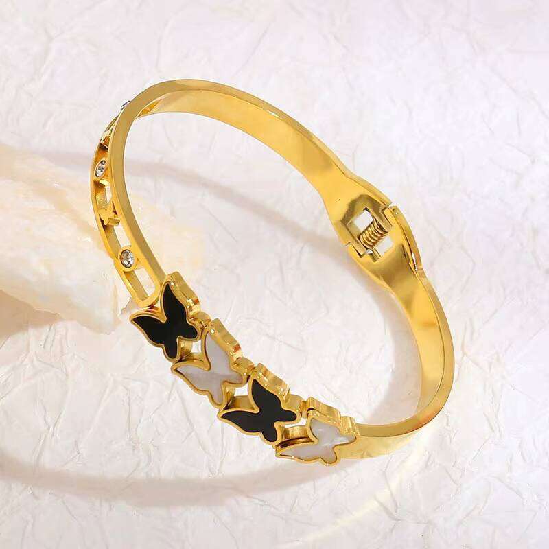 Open Black and White Shell Butterfly Bangle Blue Enamel moissanite chain Matte Fashion Women's Bracelet