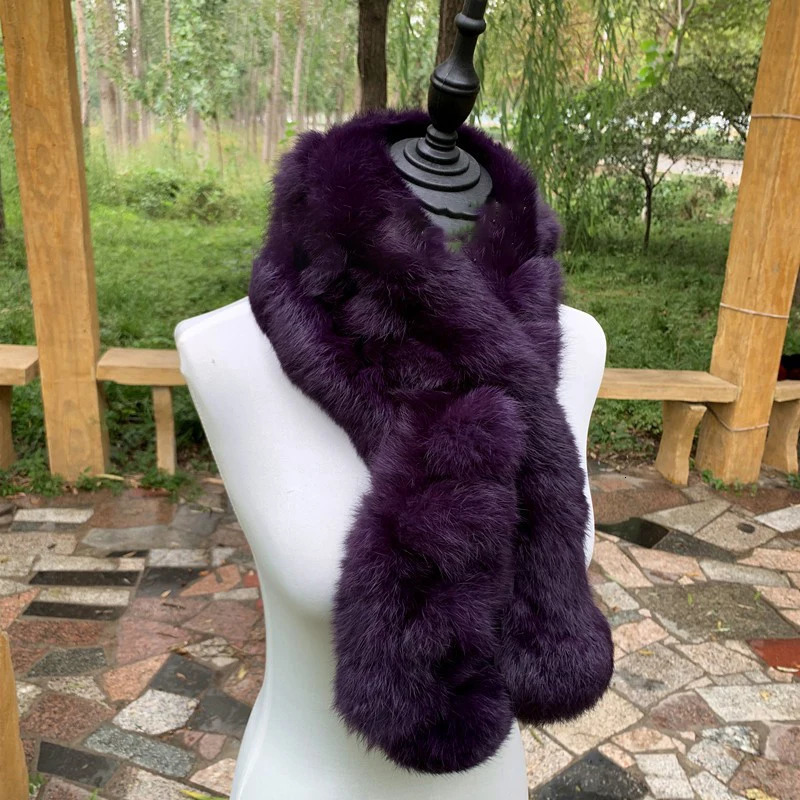 Real Rabbit Fur Scarf Winter Neck Warmer Knitted Furry Fur Collar Ladies Thick Fur Scarves Plush Real Fur Shawls Solid 250929