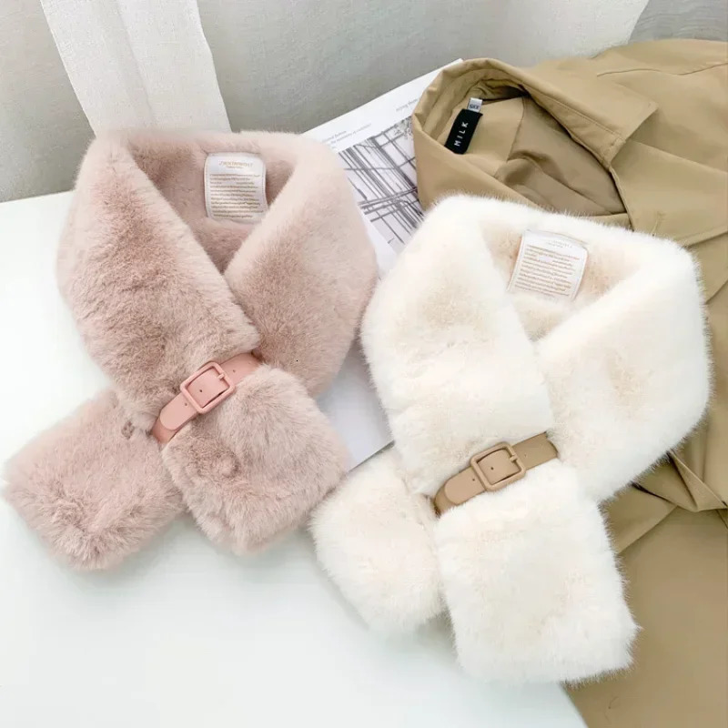 White Black Faux Rabbit Fur Collar Scarf Foulard Women Thick Warm Neck Scarves for Ladies Femme 250929