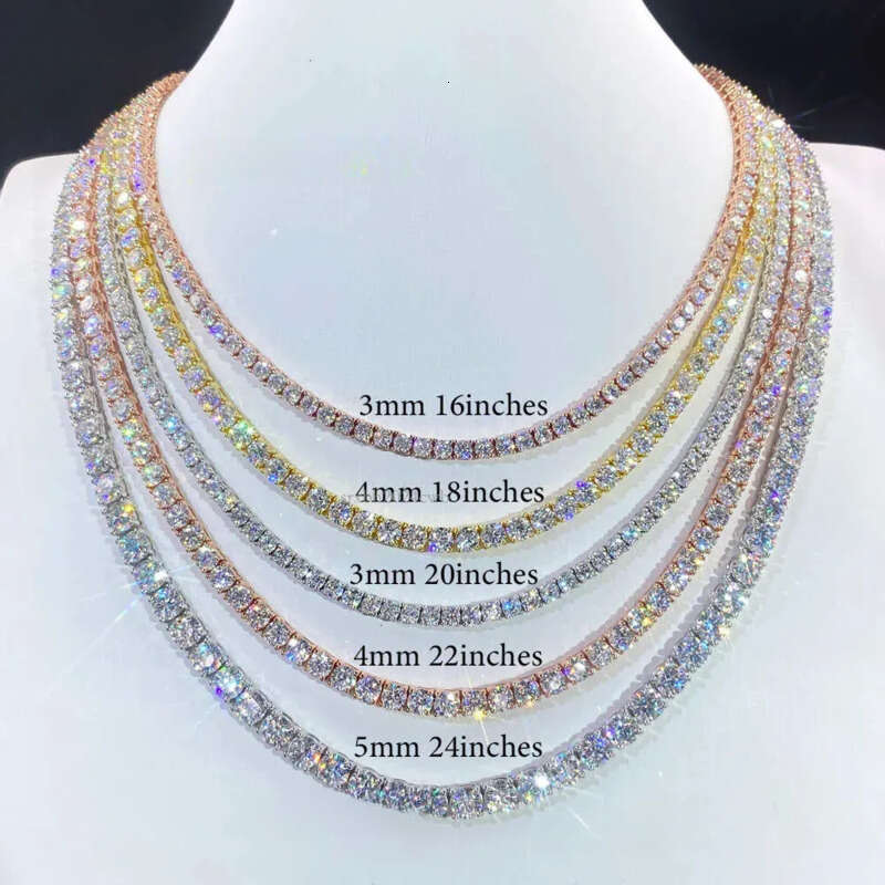Sier Yellow Gold/Rose Gold Plated 3mm 4mm 5mm 6mm 6.5mm Iced Out Tennis Necklace Moissanite Manufacturer