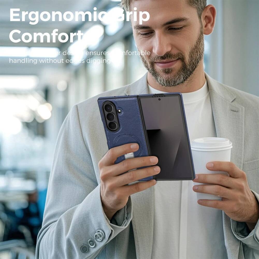 Wireless Charging Magnetic Cover For Samsung Galaxy Z Fold 7 6 5 4 3 Leather Kickstand Bracket Phone Case Shockproof