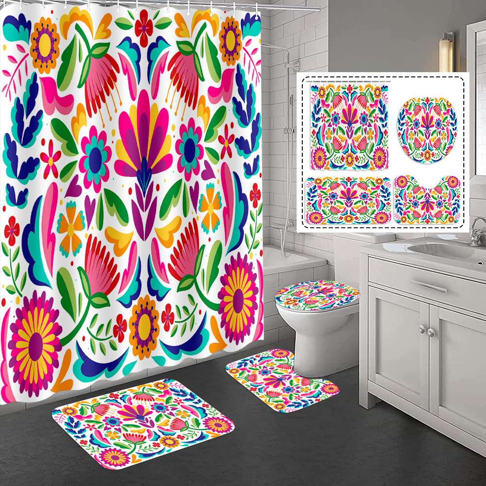 YL-37323 Hot selling shower curtain manufacturer Bomi digital printed polyester shower curtain non-slip mat set