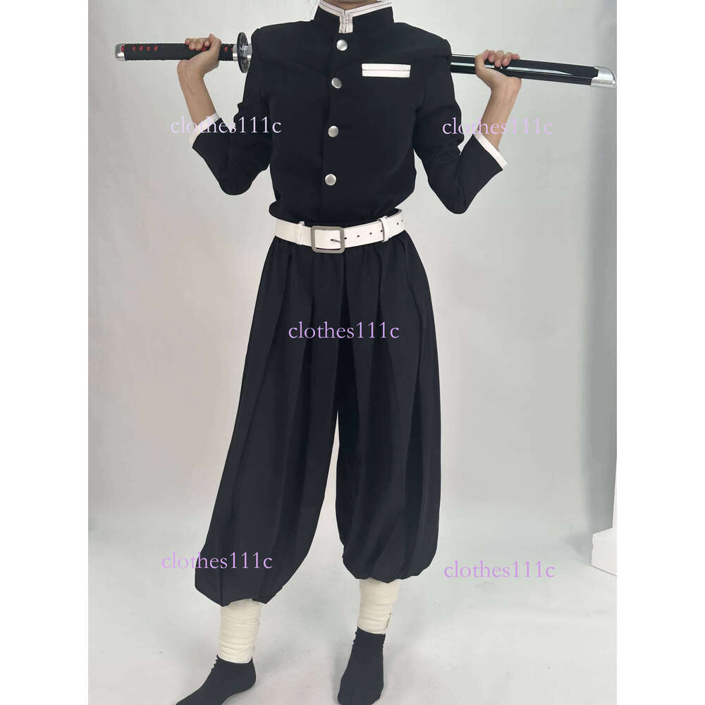 HOLOUN Anime Kamado Tanjirou Agatsuma Zenitsu Cosplay Costume Embroidery Black Team Uniform Elastic Pants Belt Cos Halloween