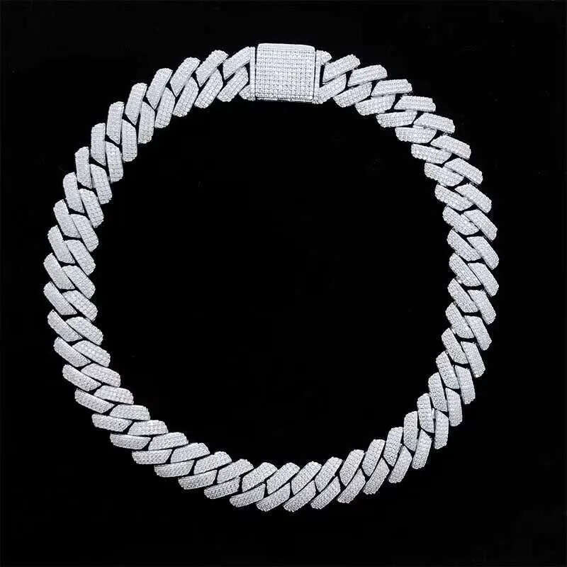 Multi-Row VVS Moissanite Cuban Necklace out Miami Chain Chic Sterling Sier Hip Hop Jewelry 10MM