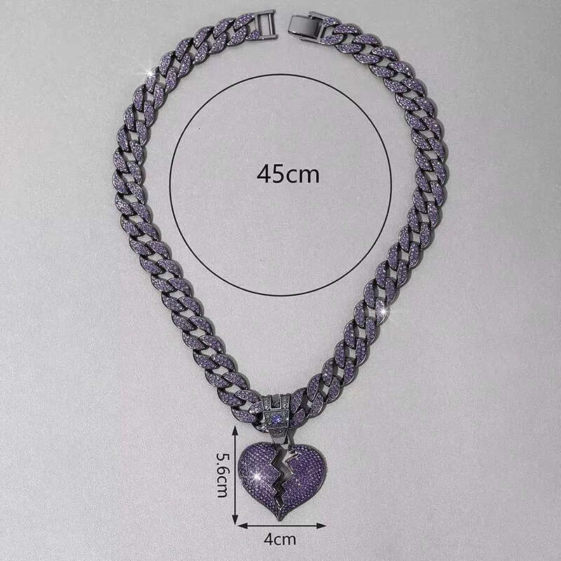 DHCollections Unisex Hip Hop Heart Break Pendant Necklace Punk Style with Dia Pearl Zircon Stainless Steel & Zinc Alloy Chains for Gift