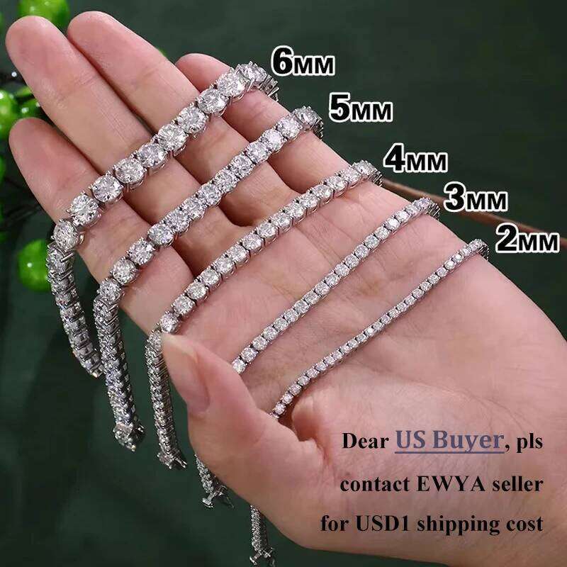 EWYA Sterling Sier Moissanite Bracelet 0.1ct 3mm D VVS1 Dia with GRA for Women Sparkling Wedding Party Fine Jewelry
