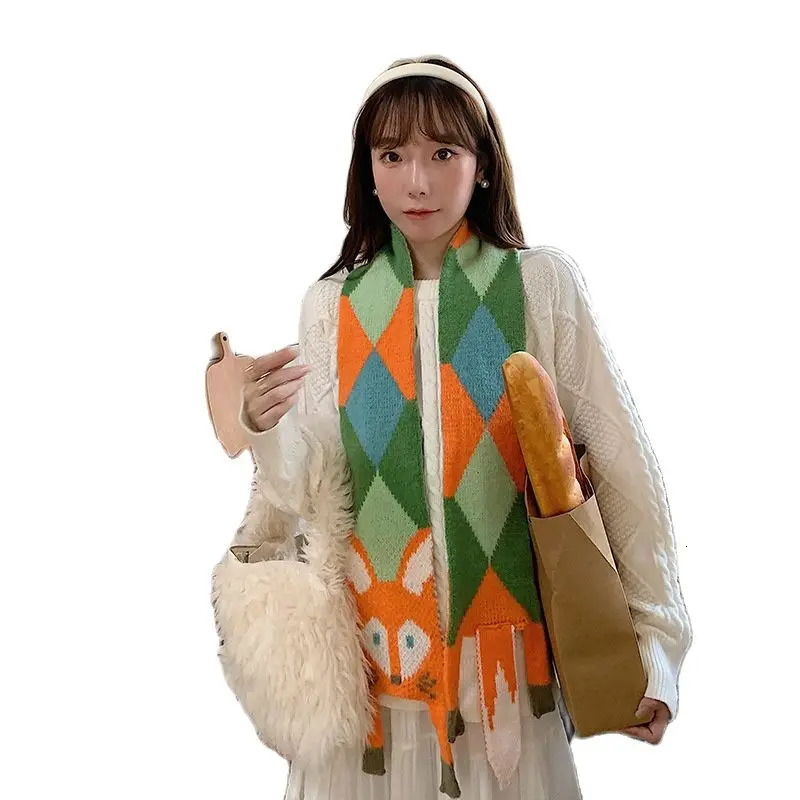 Autumn Winter Childrens Cartoon Fox Knitted Scarf Baby Boys Girls Warm Women Shawl Kids Female Knitted Animal Women Scarf 250929